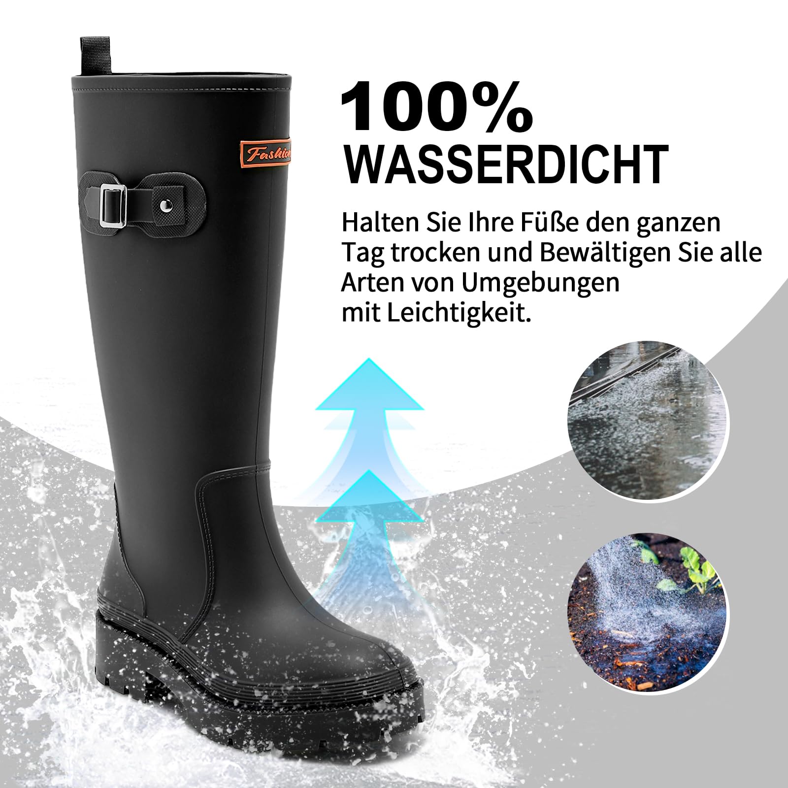 Gummistiefel Damen Lange Stiefel, Original Wasserdicht Hohe Rutschfeste, Sicherheitsstiefel Gummischuhe Bequeme Gartenschuhe Für den Innen- und Außenbereich