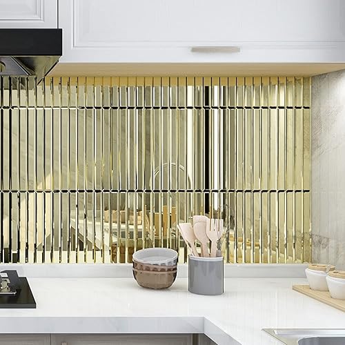 Miniatura 4 de Lovdeco Tira de azulejos dorados para salpicaduras de pared de cocina y baño, 12 x 12 pulgadas, 5 piezas, 5 pies cuadrados.
