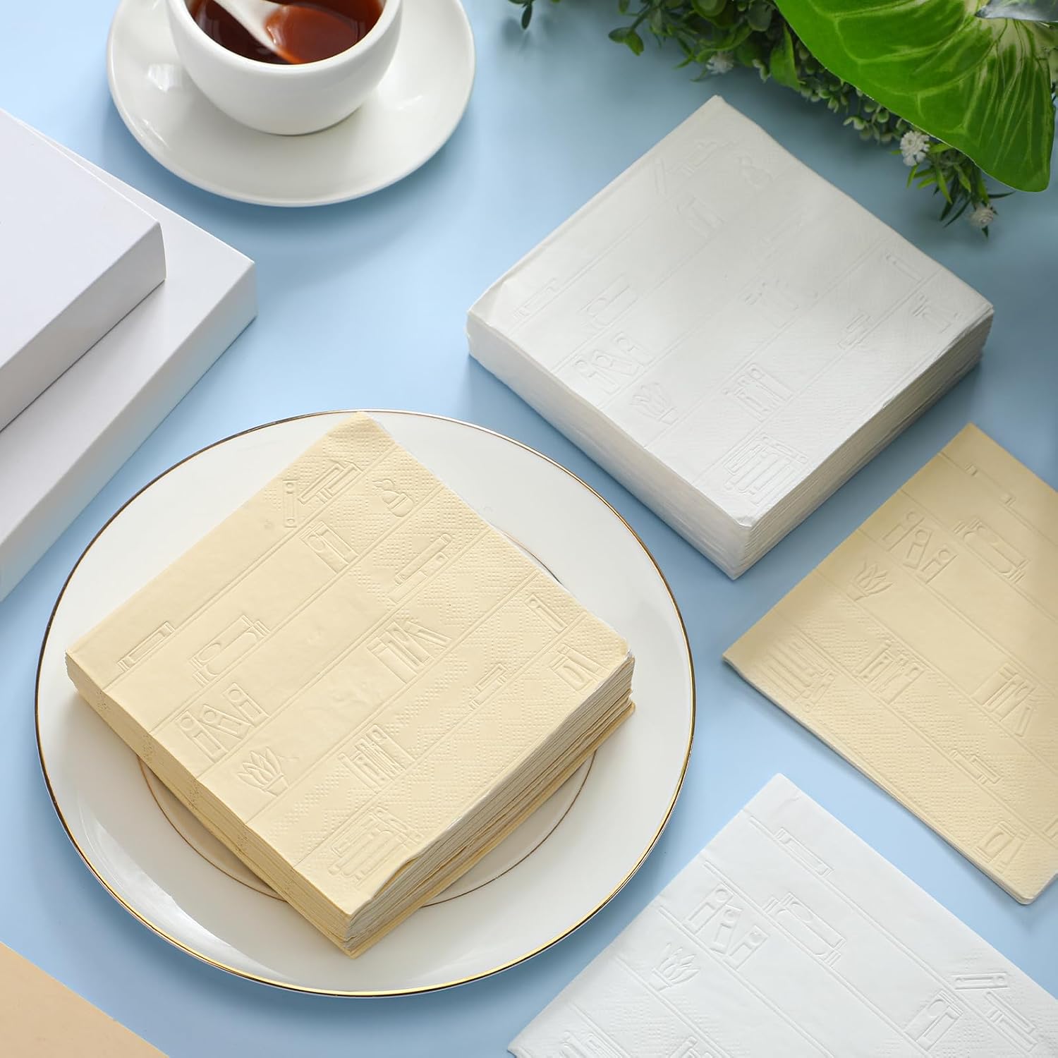 Crtiin 100 Pcs Book Theme Party Decor Book Club Beverage Napkins Funny Cocktail Napkins Bookshelf Embossed Disposable Paper for Library Club Themed Party Supplies(White and Brown)