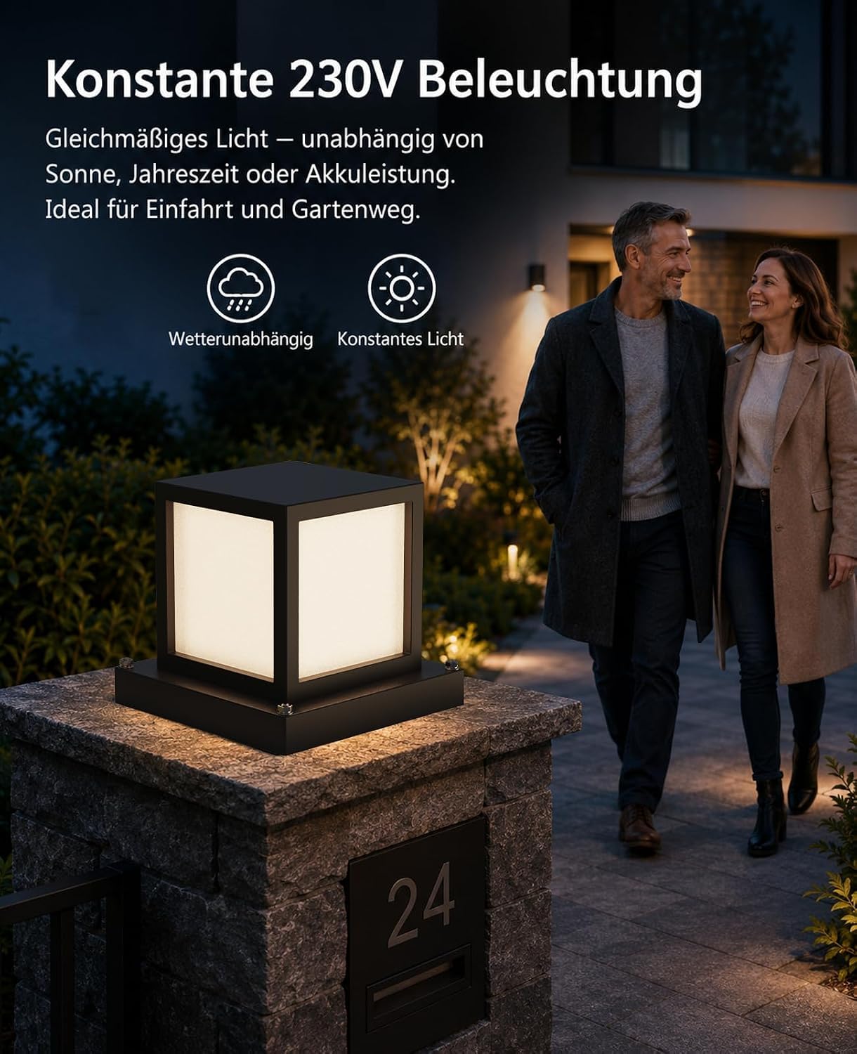 Sockelleuchte Außen 15W LED IP65 Metall E27 Gartenlampe 3 Farbtemperaturen 3000K/4000K/6000K Wegeleuchte Schwarz
