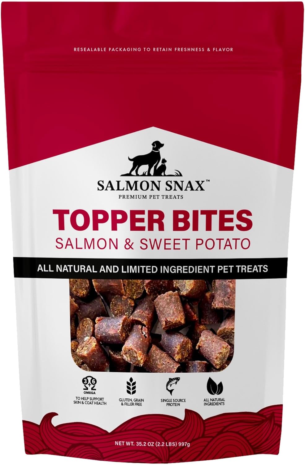 Salmon & Sweet Potato Dog Food Topper Bites, 2.2 lb (35.2 oz) – Single Protein, Grain Free, Limited Ingredient, Natural Dog Treats for Meal Toppers & Training