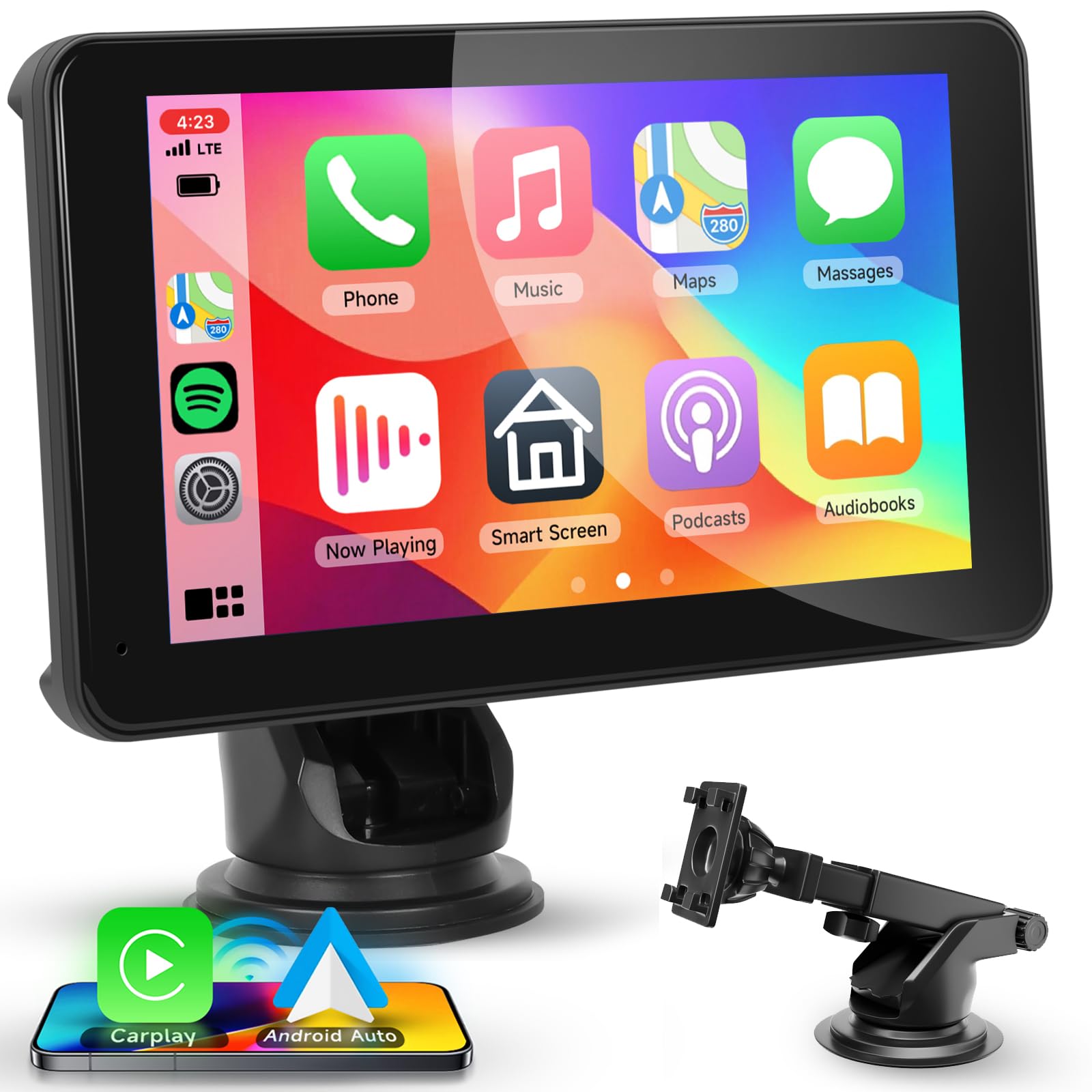 Hodozzy Pantalla Coche de Carplay Inalámbrico Android Auto,Portátil Radio de Pantalla Táctil de 7 Pulgadas con Bluetooth/Mirror Link/Super Link/Control de Voz/TF Card/AUX,Radio Receptor para Coche