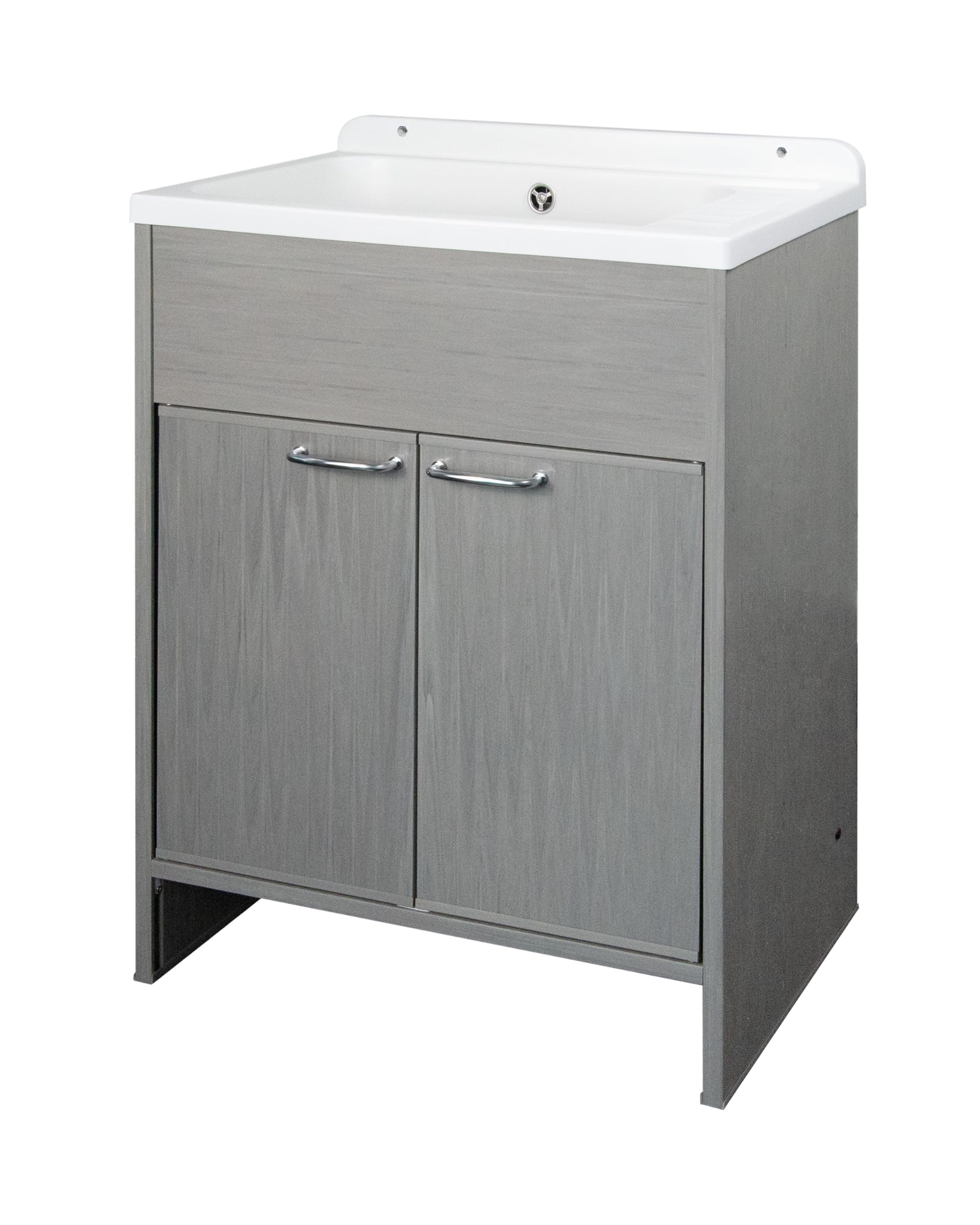 Negrari Lavatoio Salvaspazio in Resina PVC, Resistente all'umidità, Vasca resistente agli acidi di uso comune, Kit di scarico con pilettone in metallo, L58 x P38 x H85 cm, Bianco/Rovere