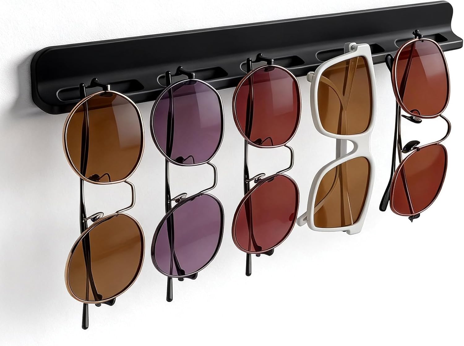 Sunglasses Rack Wall Mounted Organizer, Silicone Sunglass Holder for Wall with Self-Adhesive Backing, Hanging Eyeglass Storage Display for Multiple Glasses, RV Home Office Entryway Decor (Black)