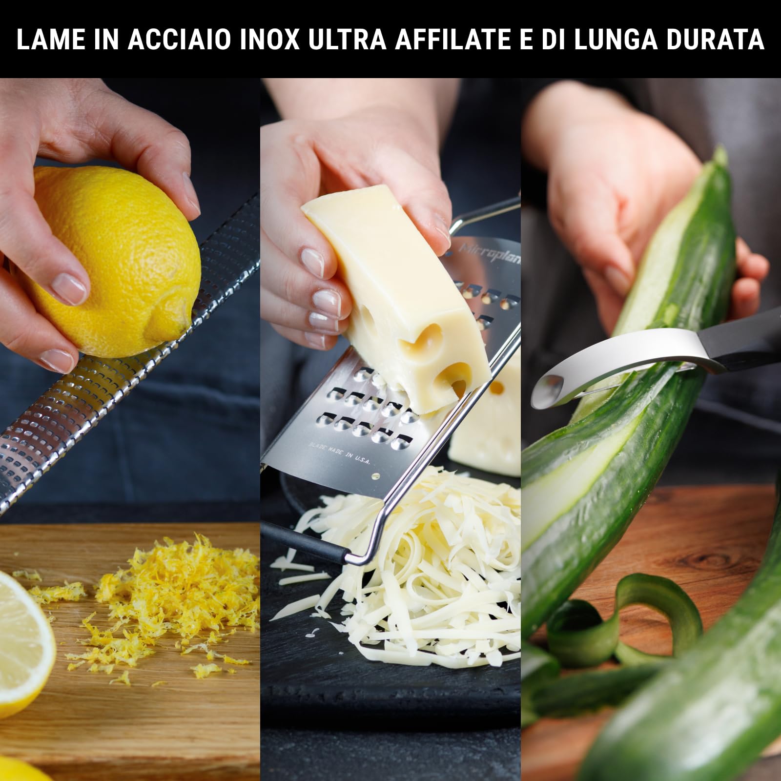 Set regalo Microplane Gourmet 3 pezzi - zester Premium Classic, grattugia ultra-spessa e pelapatate professionale - lame ultra-affilate (USA), manici soft-touch - utensili da cucina ergonomici