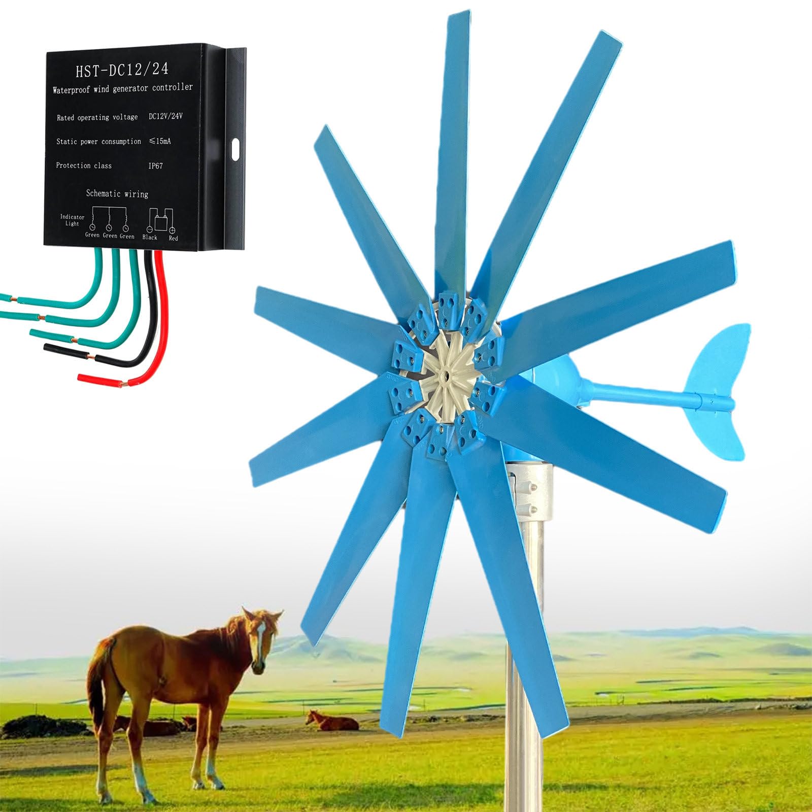 Eastnmythet Magnetic Levitation Wind Turbine 12000W with Controller, Blue 10 Blades Wind Turbine Generator Kit for Home, Farm, RVs, Boats,48V