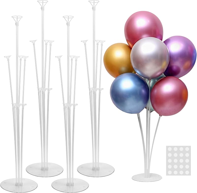 Juego de 4 juegos de soporte para globos para mesa, palos para globos con bases | Los centros de mesa con globos se adaptan a diseños de mesas pequeñas para cumpleaños, graduaciones, bodas, despedidas y celebraciones familiares.