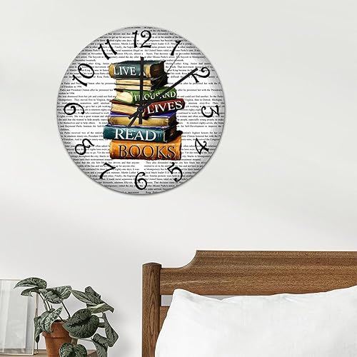 Miniatura 3 de Reloj de PVC Lived A Thousand Lives Read Books Relojes sin marco, relojes de lectura de biblioteca de 8.8 pulgadas, silencioso, sin tictac, funciona