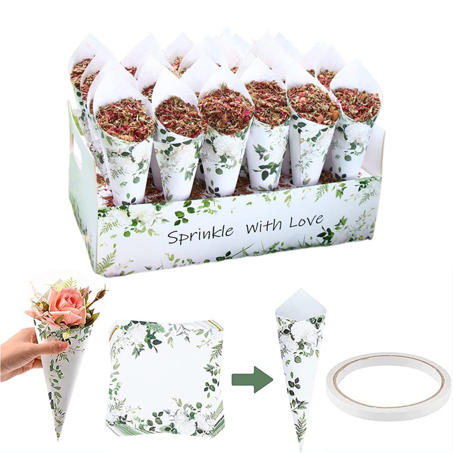 Confetti Cone with Holder Box | Confetti Cone Stand | Suitable for Placing Dried Flower Petals Confetti | Ideal for Wedding, Engagement, Party, Birthday