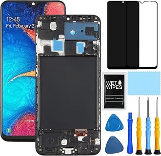for Samsung A20 a205u LCD Screen Replacement for Samsung Galaxy a20 Screen Replacement LCD Display A205U A205W Touch Digitizer Assembly with Tools 6.4" (Black + Frame)