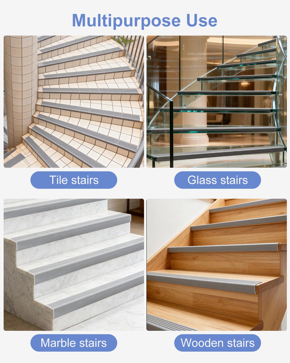 15 Meter Rutschfeste Treppenkante, Selbstklebend PVC Treppenkanten-Schutzprofil, Flexible PVC-Gummistufen-Kantenleiste, für Außen- und Innenbereich (15M/48mm+22mm, Grau)