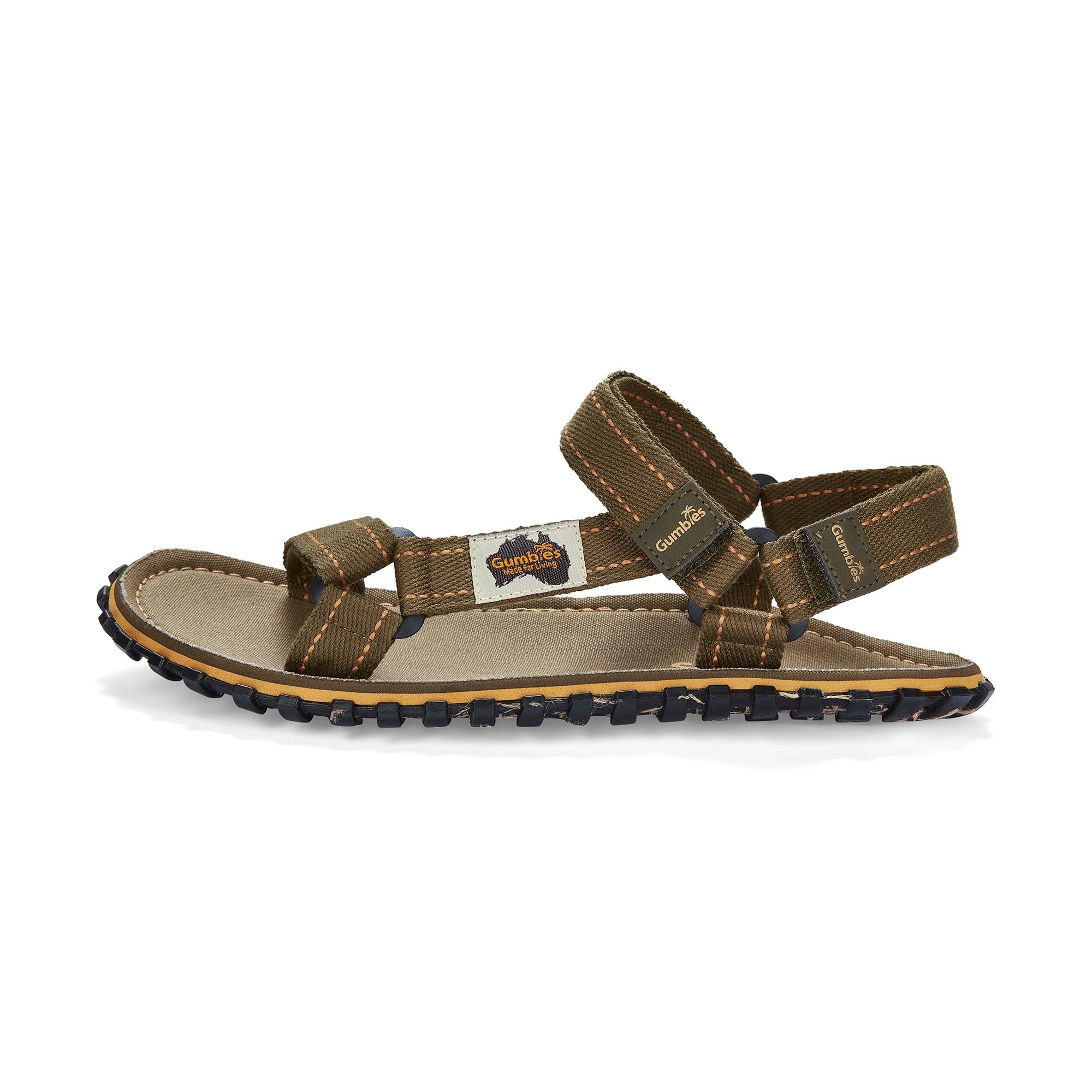 Gumbies Tracker - Trekkingsandalen mit stabiler Sohle aus recycelten Autoreifen, ergonomisches Fußbett aus Canvas-Baumwolle, verstellbare Riemen