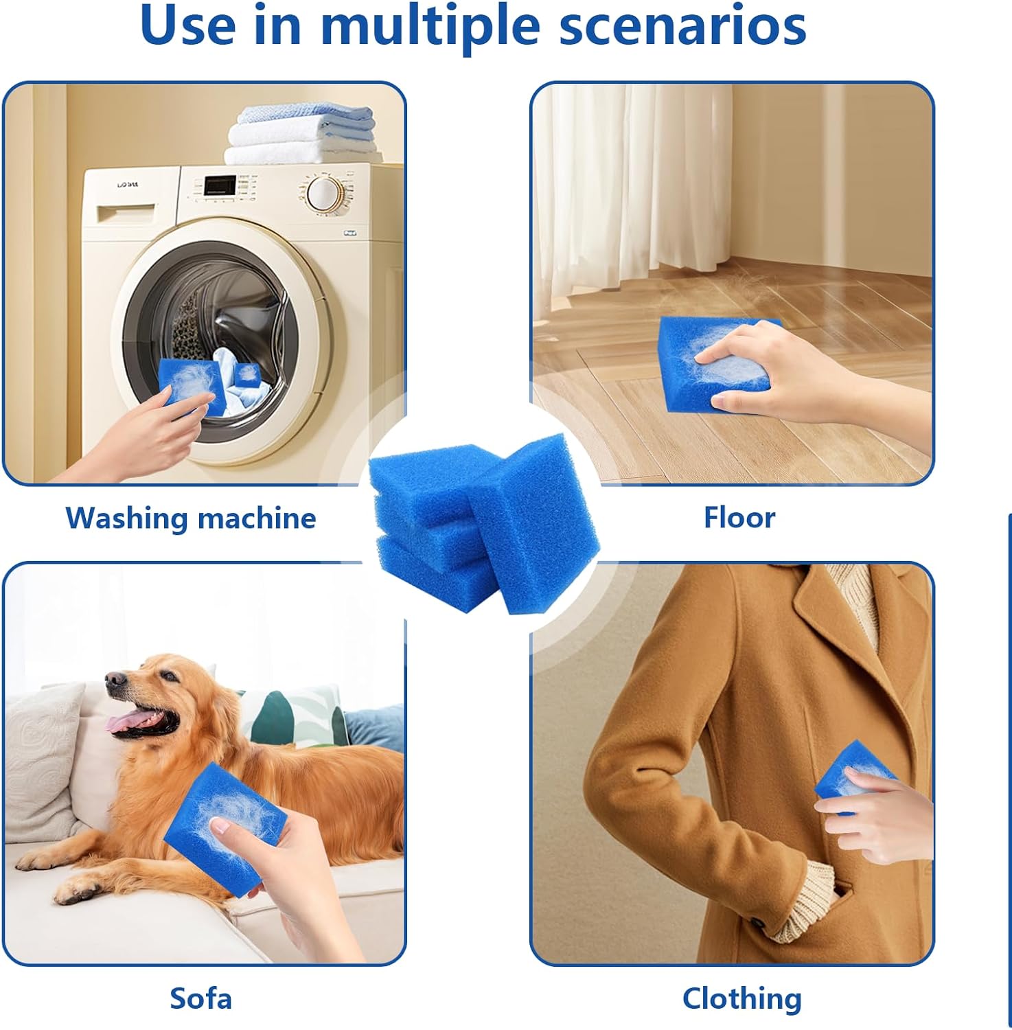 Pet Hair Remover for Laundry ，4Pcs Lint Catcher Laundry Hair Catcher for Washing Machine Reusable Dog Hair Remover for Laundry,Dog Hair Catcher for Washer,Dryer,Bedding,Clothes, Blue