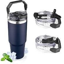 30oz Tumbler with Handle and Flip Straw Lid Double Wall Insulated Travel Coffee Mug Stainless Steel Vacuum Insulated Coffee Tumbler Cup for Hot and Cold Beverages,Leak-proof&BPA-free 30oz,Navy blue