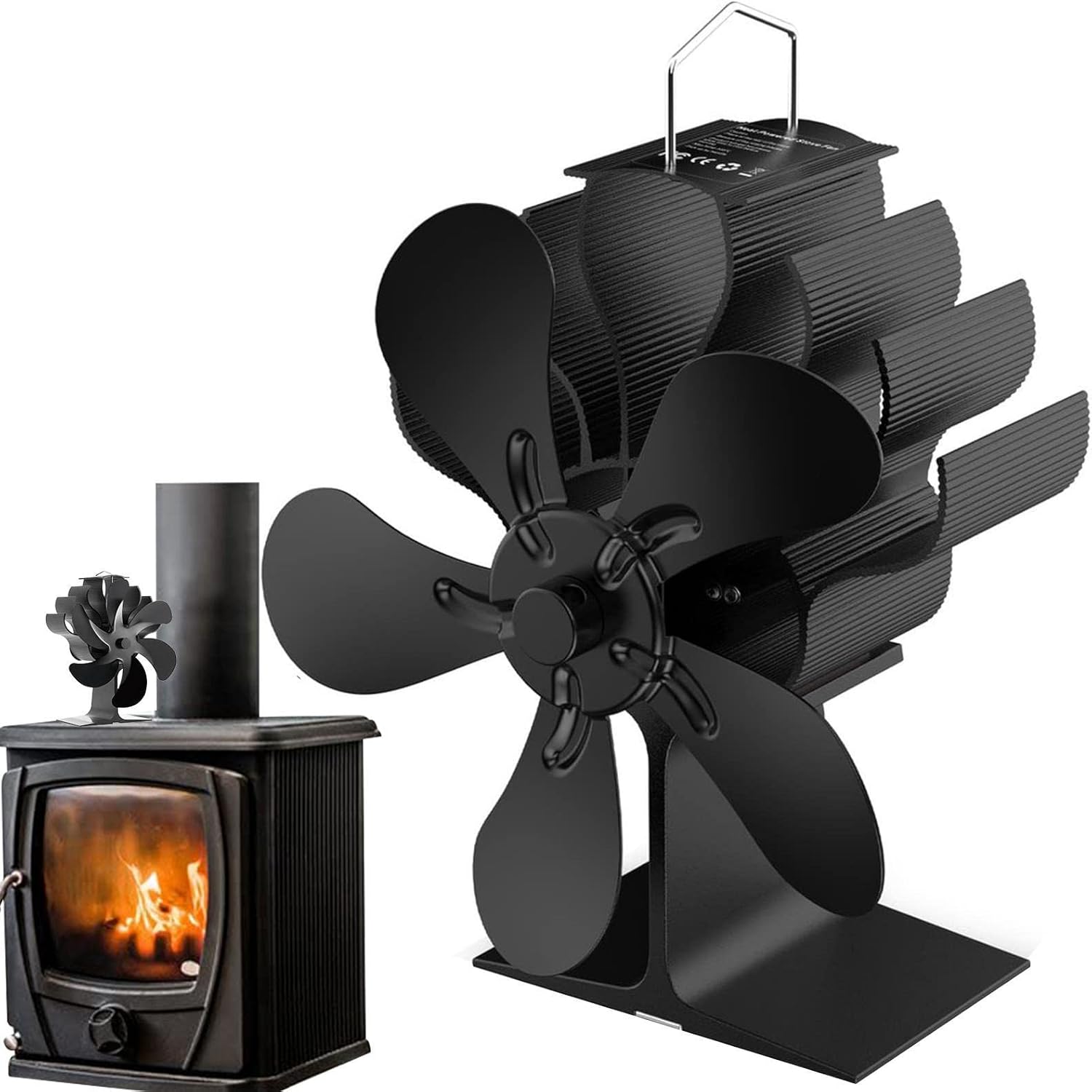 HINAA Log Burner Fan, 6 Blade Stove Fan, Heat Powered Fan For Wood