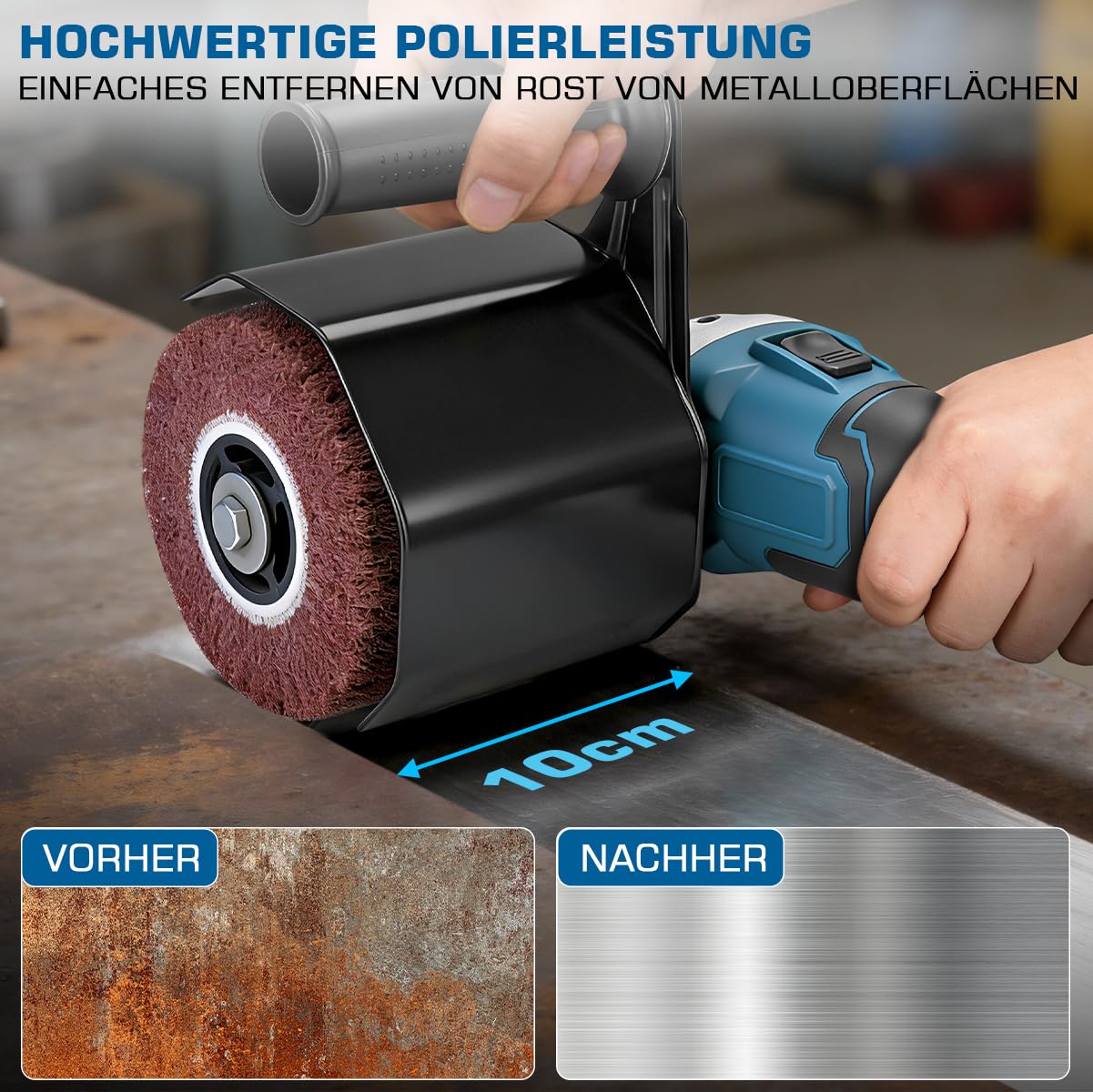 3 IN 1 Satiniermaschine & Poliermaschine & Winkelschleifer, 1200W Akku-Bürstenschleifer Brushless, 5500-9000U/min, 2x4.0Ah Akkus, 3 Drehzahlregelung, ⌀120mm Polierrad, Kompatibel mit Makita-Akkus