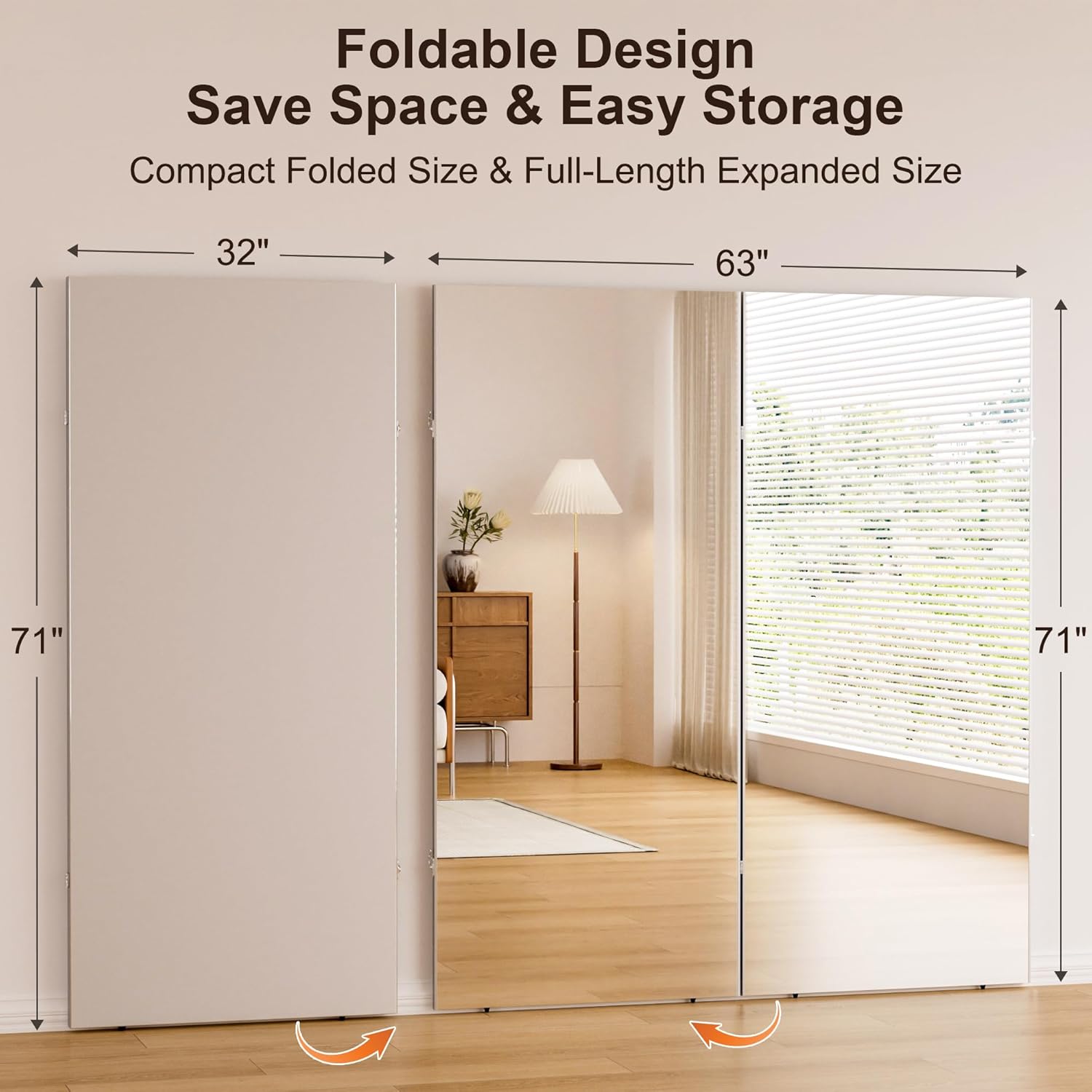 brisafe 71"x63" Ultra-Light Foldable Floor Mirror with 360° Folding Design, Space-Saving Full-Length Mirror for Home Gym/Yoga/Dance Studio & Commercial Use, 60% Insurance Savings, Black