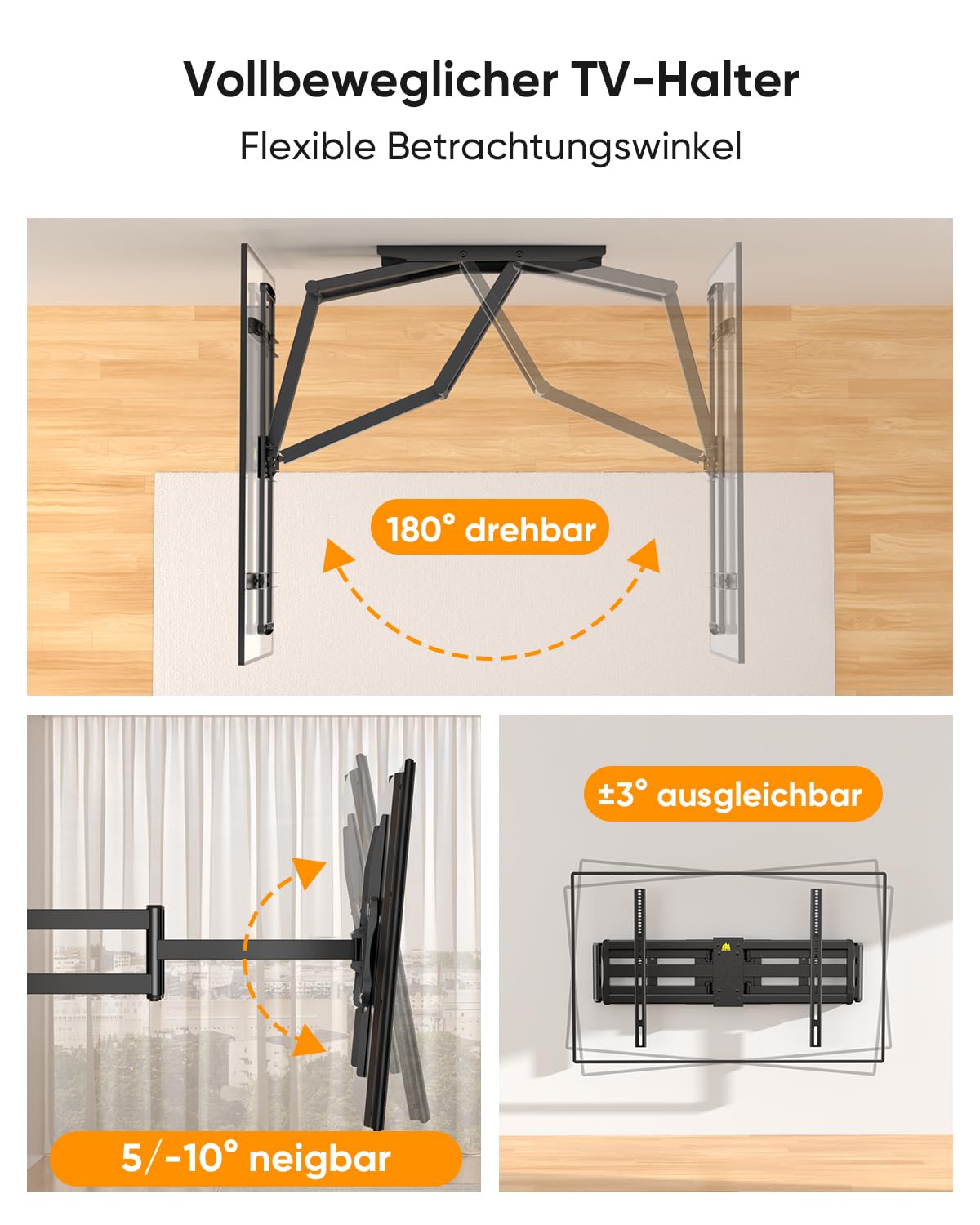 FORGING MOUNT TV Wandhalterung für 60–120 Zoll Fernseher bis zu 125 kg | Doppelarm mit 1090 mm Auszug, Schwenkbare Neigbare TV Halterung Vollbewegung, Max. VESA 900x600mm, für extra Starke XXL TV