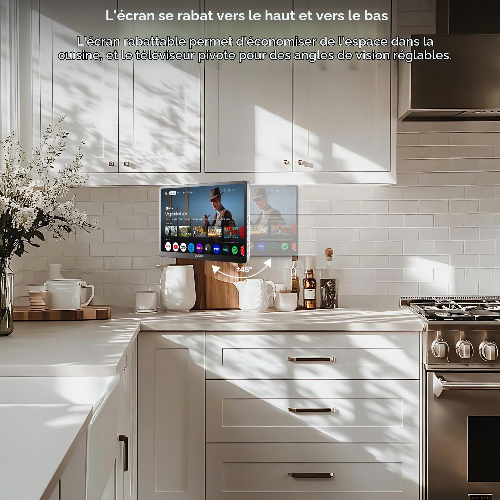 SYLVOX 15,6" Google Mini TV Pliable Full HD 1080P pour Cuisine - Pliage 90°