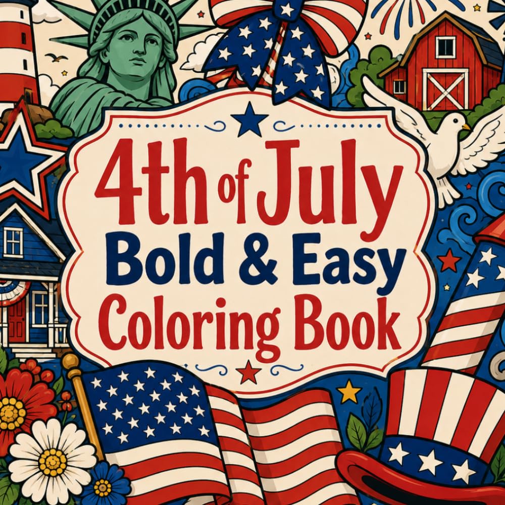 4th of July Bold & Easy Coloring Book: Easy Patriotic Coloring Pages with Stars, Stripes, Fireworks, Summer Parades, and Holiday Fun
