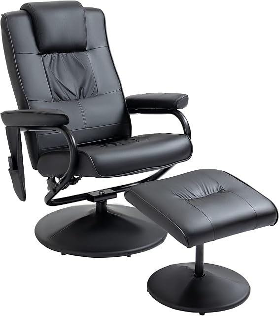 HOMCOM Manual Sofa Reclining Armchair PU Leather Massage Recliner Chair and Ottoman, Black