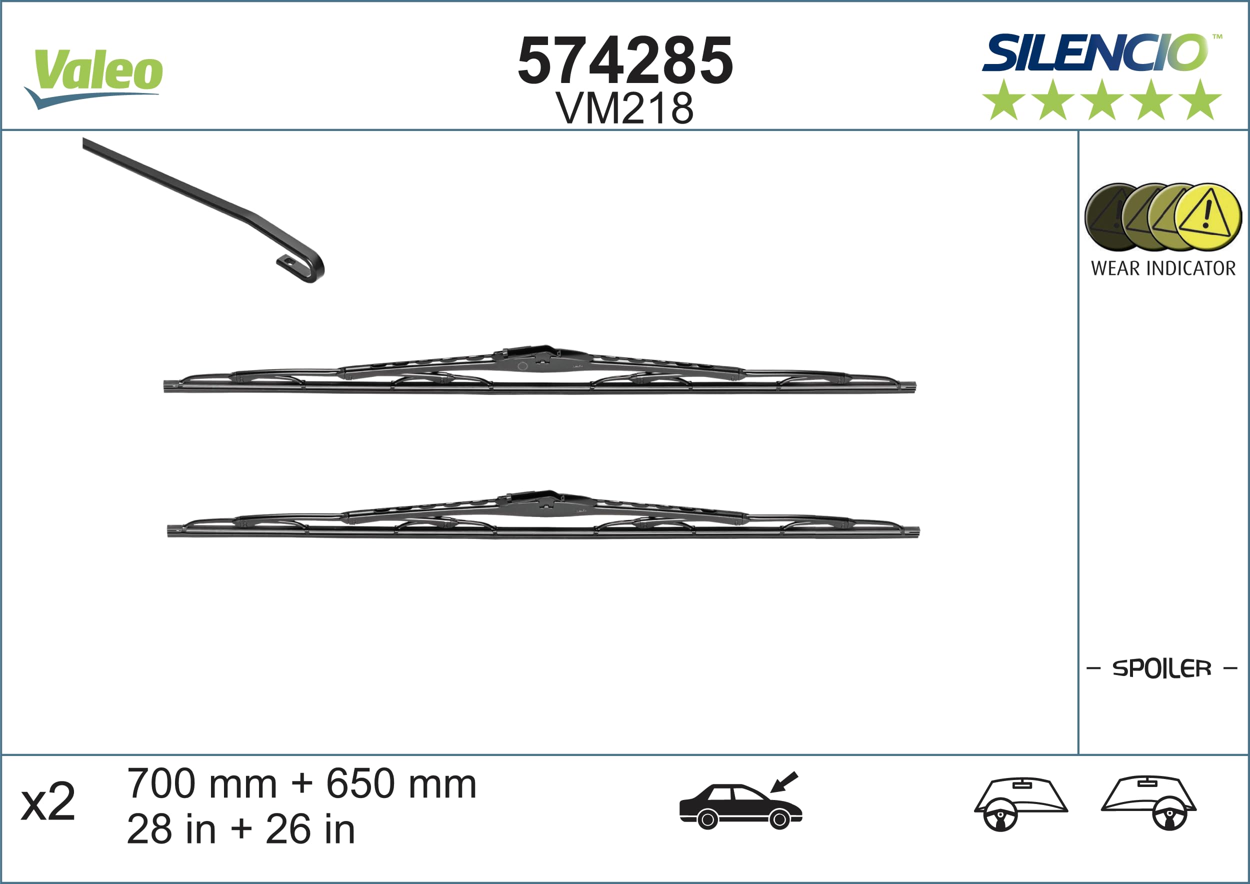 Valeo Silencio x2 Balais d'Essuie-Glace VM218 - Avant - 700 mm / 650 mm
