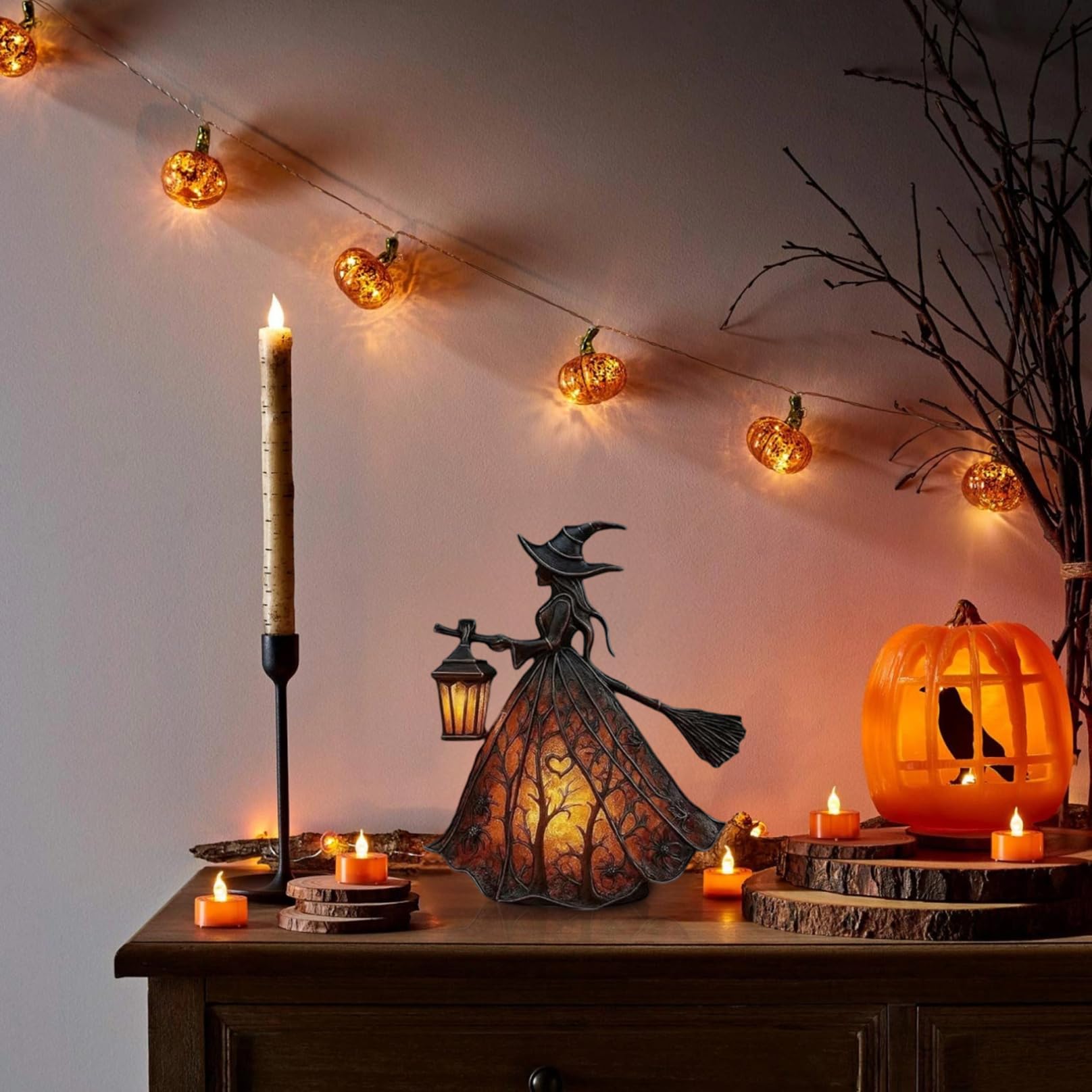 Lámpara de Halloween, estatua de bruja gótica, lámpara de resina, decoración de bruja de Halloween para centros de mesa de sala de estar, estatua de 7.1 x 6.3 x 4.5 pulgadas, decoración gótica