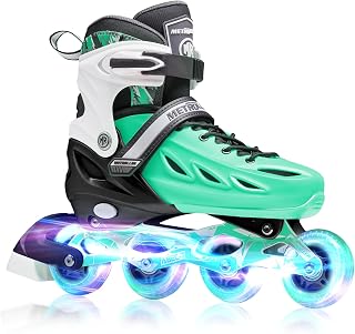 METROLLER Adjustable Inline Skates with 8 Light Up Wheels - Beginner Skates for Kids 5-12, Youth & Adults, 4 Sizes XL Mint