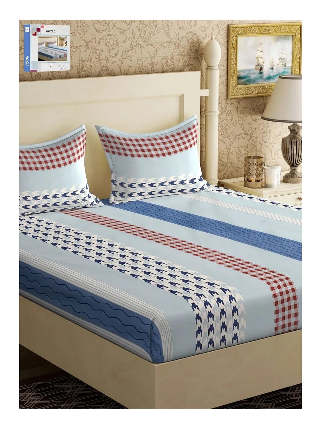 Klotthe Book Fold Multicolor Striped 300 TC Cotton Blend Double Bedsheet with 2 Pillow Covers