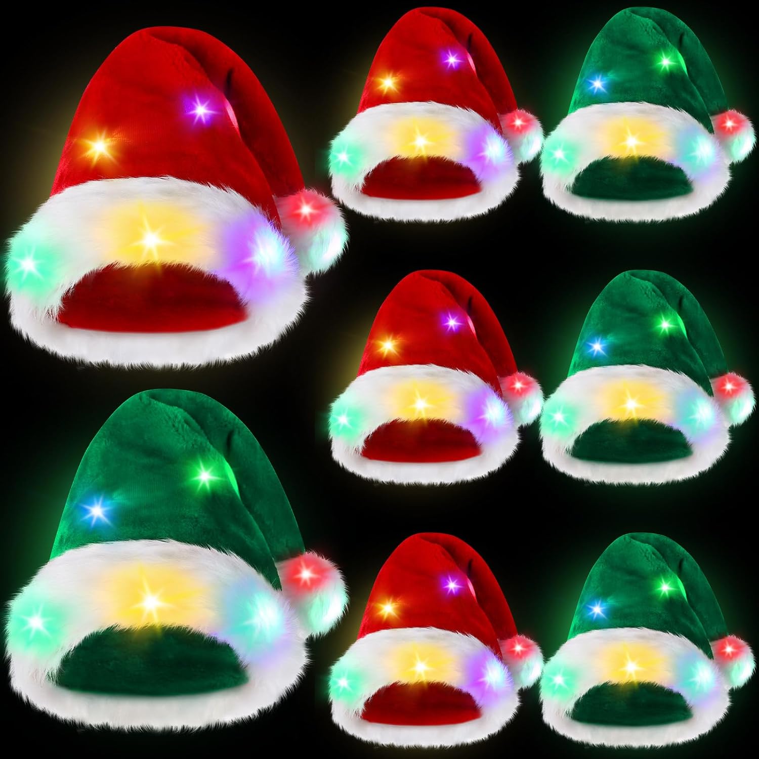 Liitrsh 8 Pcs Led Plush Santa Hat Bright Christmas Hat Light up Hat Funny Party