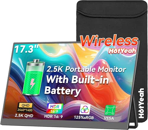 HotYeah 17.3" 2.5K Wireless Portable Monitor, Support AirPlay Miracast, 2560×1440P