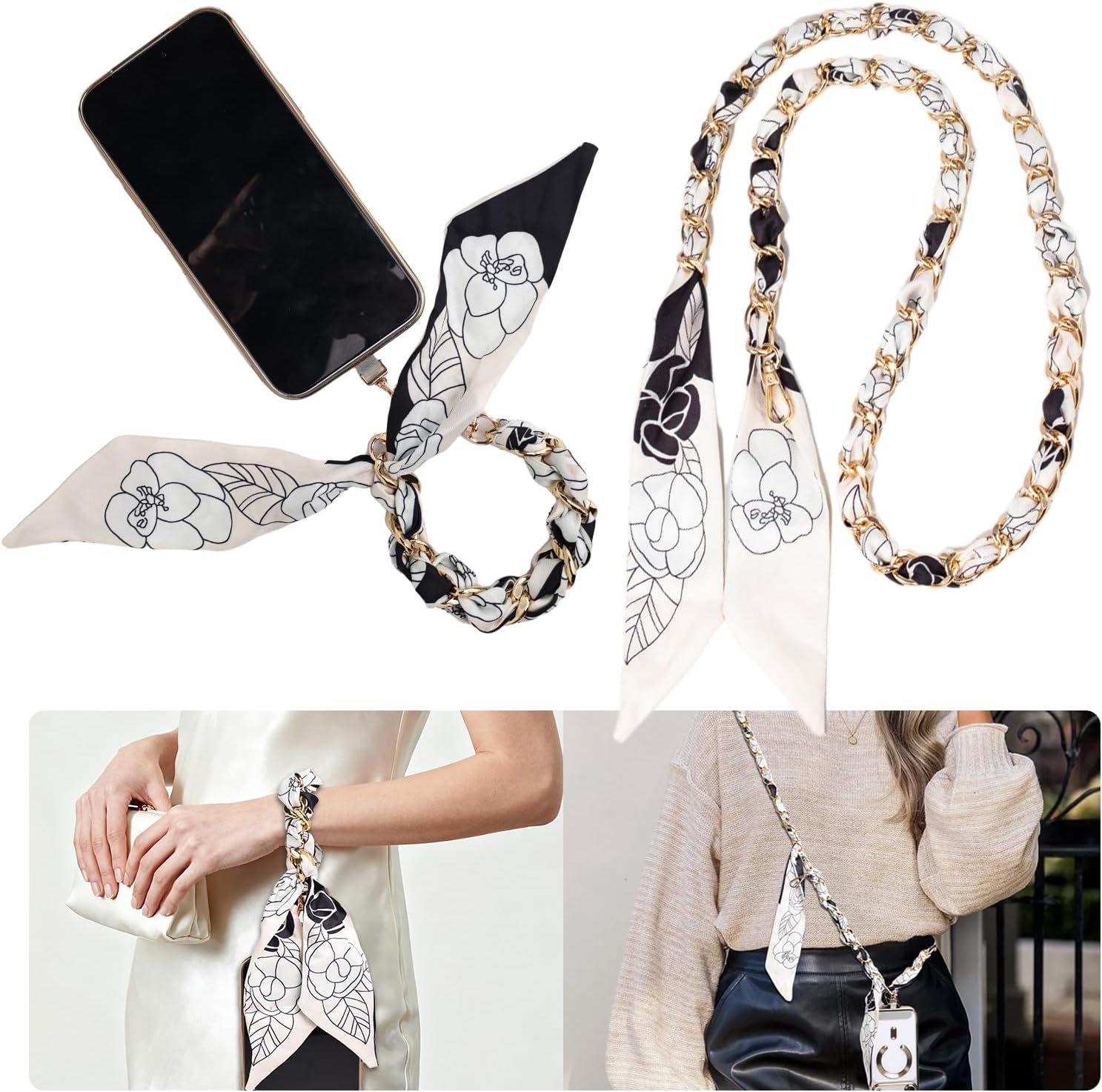 Scarf Phone Lanyard Crossbody/Wrist Strap for Women Anti-Lost/Hands-Free Phone Chain for Shopping/Travel/Parenting