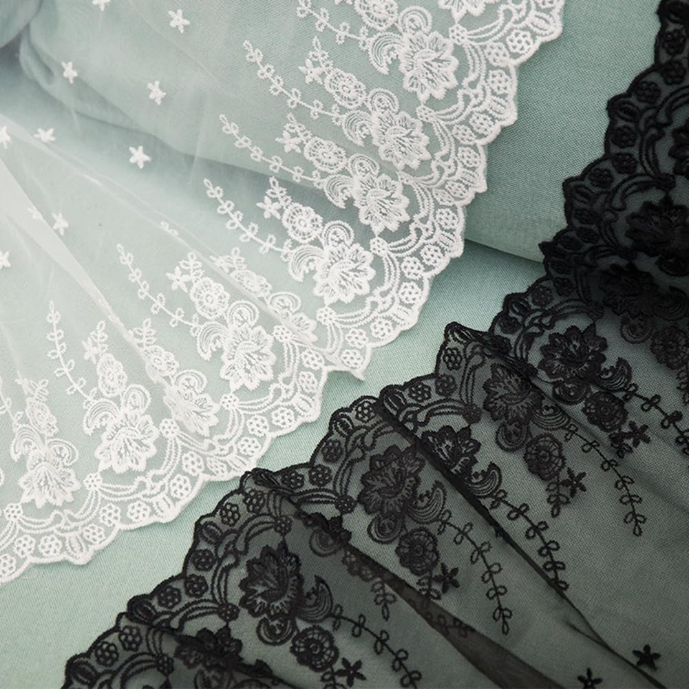 Yurosiay Bordure En Dentelle Florale Brodée - Ruban En Dentelle Non élastique - Dentelle Douce - Couture - Bordure En Dentelle Brodée - Ruban Décoratif - Blanc - Largeur : 22 Cm