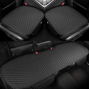 GIANT PANDA PU Leather Car Seat Covers Protectors + 1 Pair Front Seat Pad Mats for Driver and 1 Rear Seat Cover Universal Fit 90% of Vehicles Black