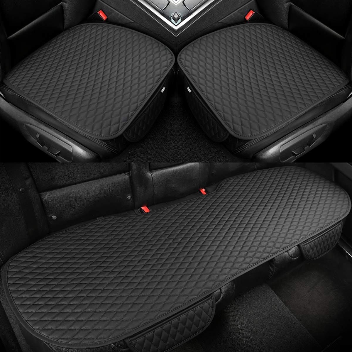 GIANT PANDA Fundas para asientos de coche en piel PU, con 1 par de alfombrillas delanteras para el conductor y 1 funda para el asiento trasero, universales, adecuadas para el 90% de los vehículos