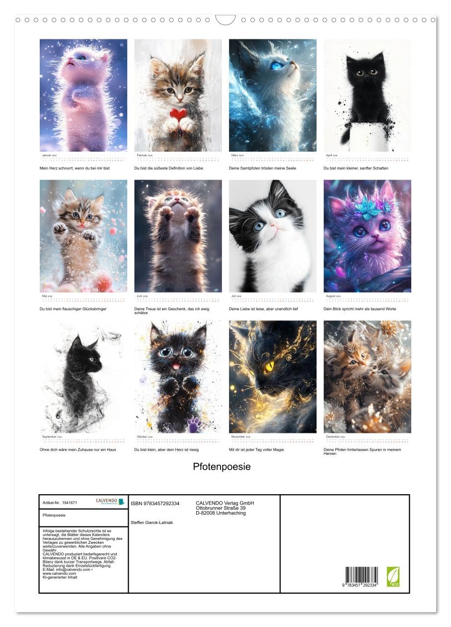 Pfotenpoesie (Wandkalender 2026 DIN A2 hoch), CALVENDO Monatskalender: Treue Katzen sind flauschige Seelengefährten mit sanften Pfoten und großen Herzen. (CALVENDO Tiere)