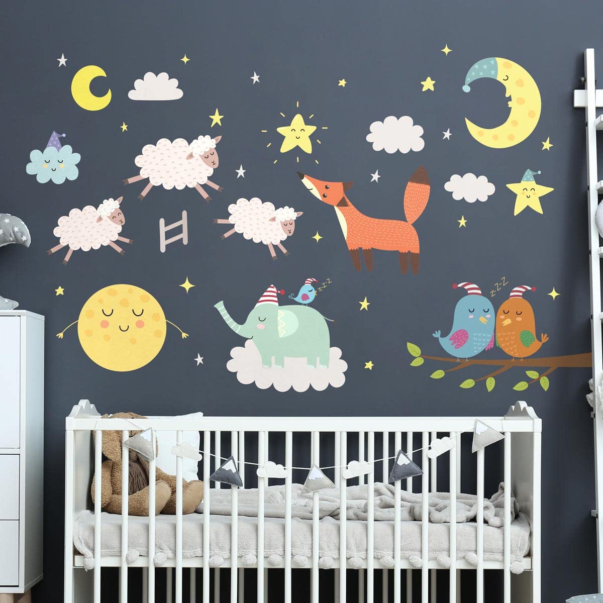 Children's Wall Stickers - Baby Room Decoration - Children's Bedroom Wall Sticker - Moonlight Animals Wall Sticker - H60 x L90 cm - Image 4