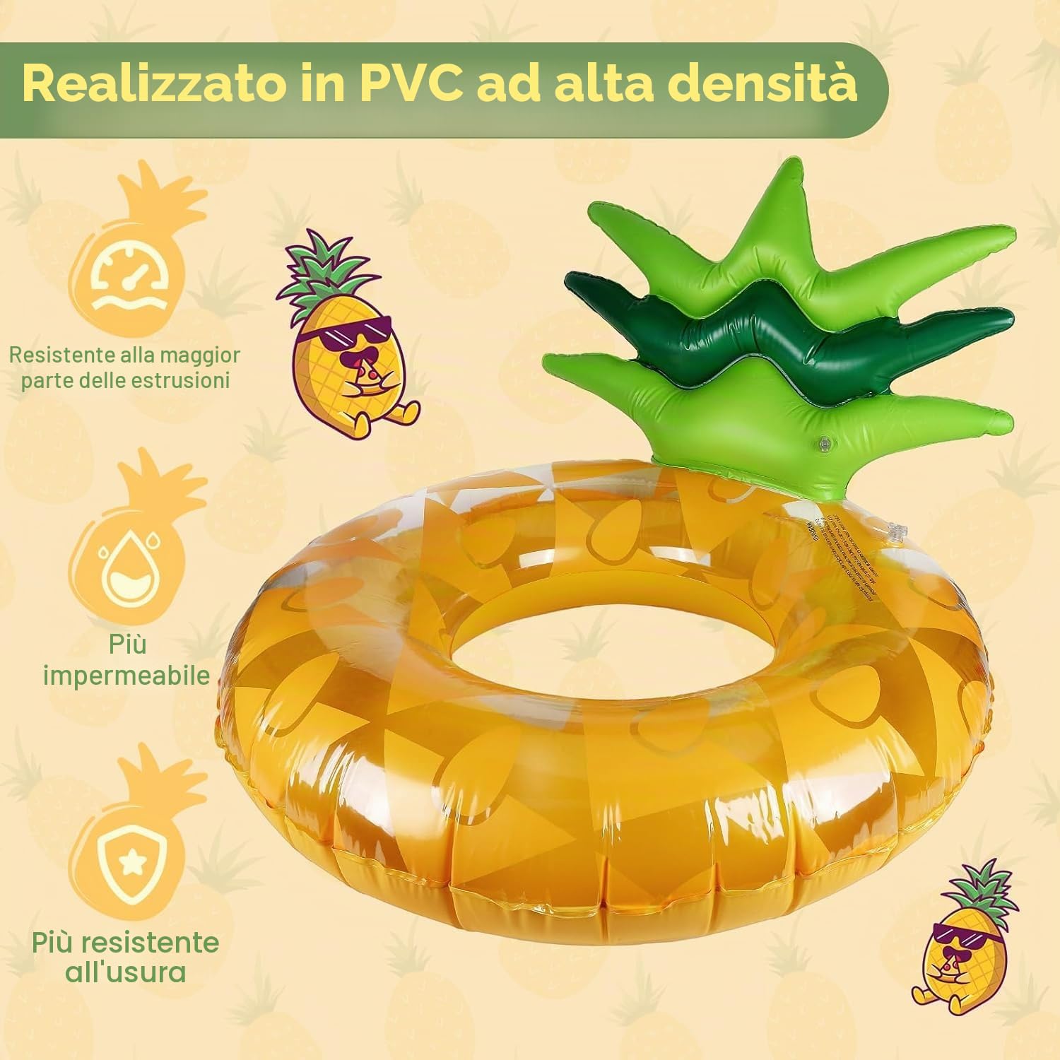 LATERN Ananas Galleggiante Gonfiabile dello Stagno, 95CM Zattera da Nuoto Gonfiabile in Gomma Anello da Nuoto Gigante per Divertimento in Acqua per Piscina Sport Acquatici Estate Spiaggia Festa