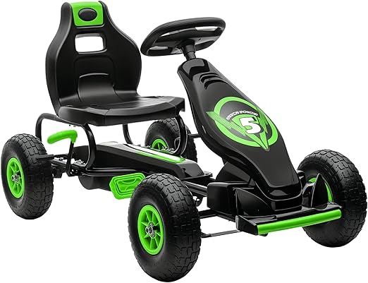 Aosom Kids Pedal Go Kart Ride-on Toy with Ergonomic Comfort, Pedal Car with Tough, Wear-Resistant Tread, Go Cart Kids Car for Boys & Girls with Suspension System, Safety Hand Brake, Ages 5-12, Green