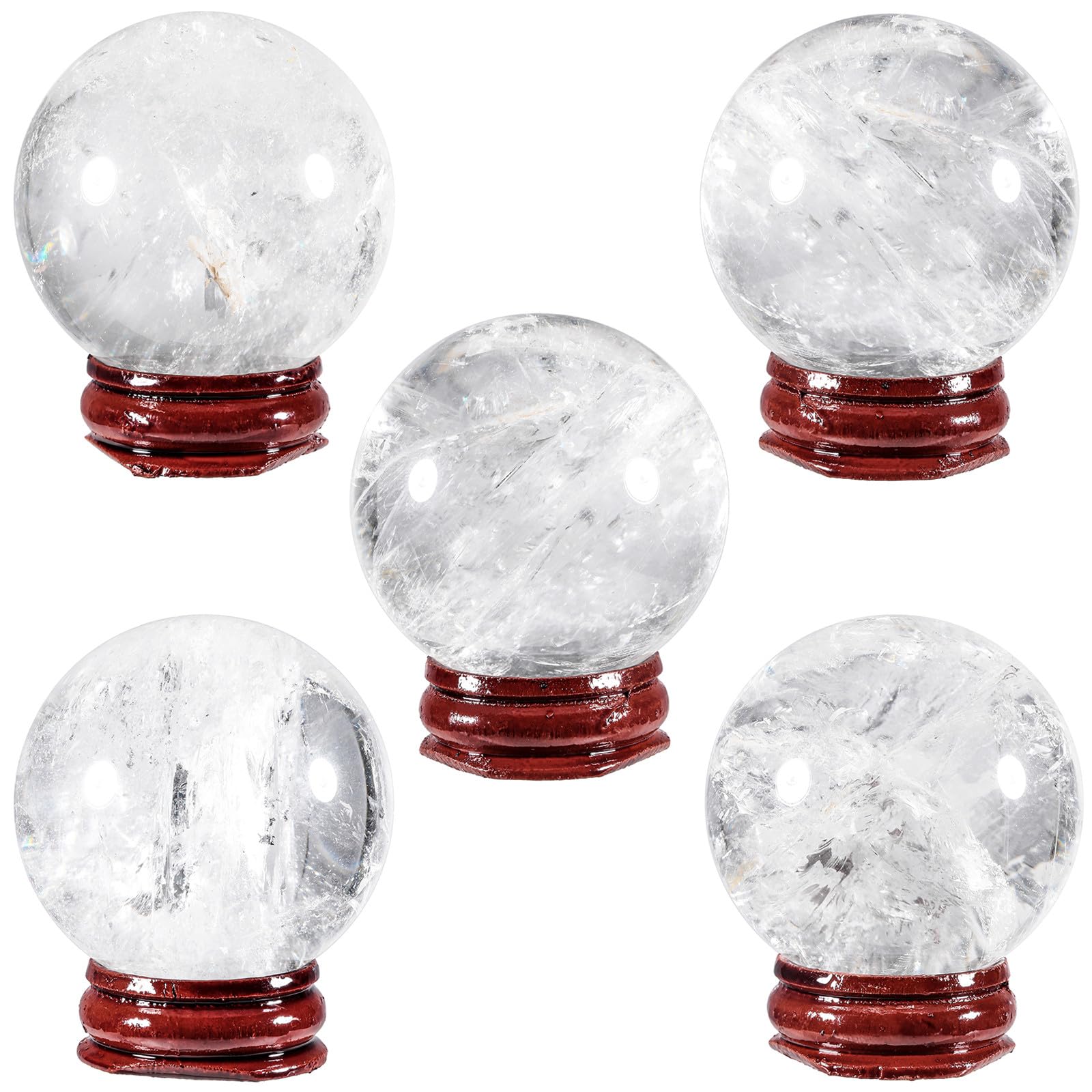Nupuyai Natural Rock Crystal Ball with Wooden Stand - Image 3