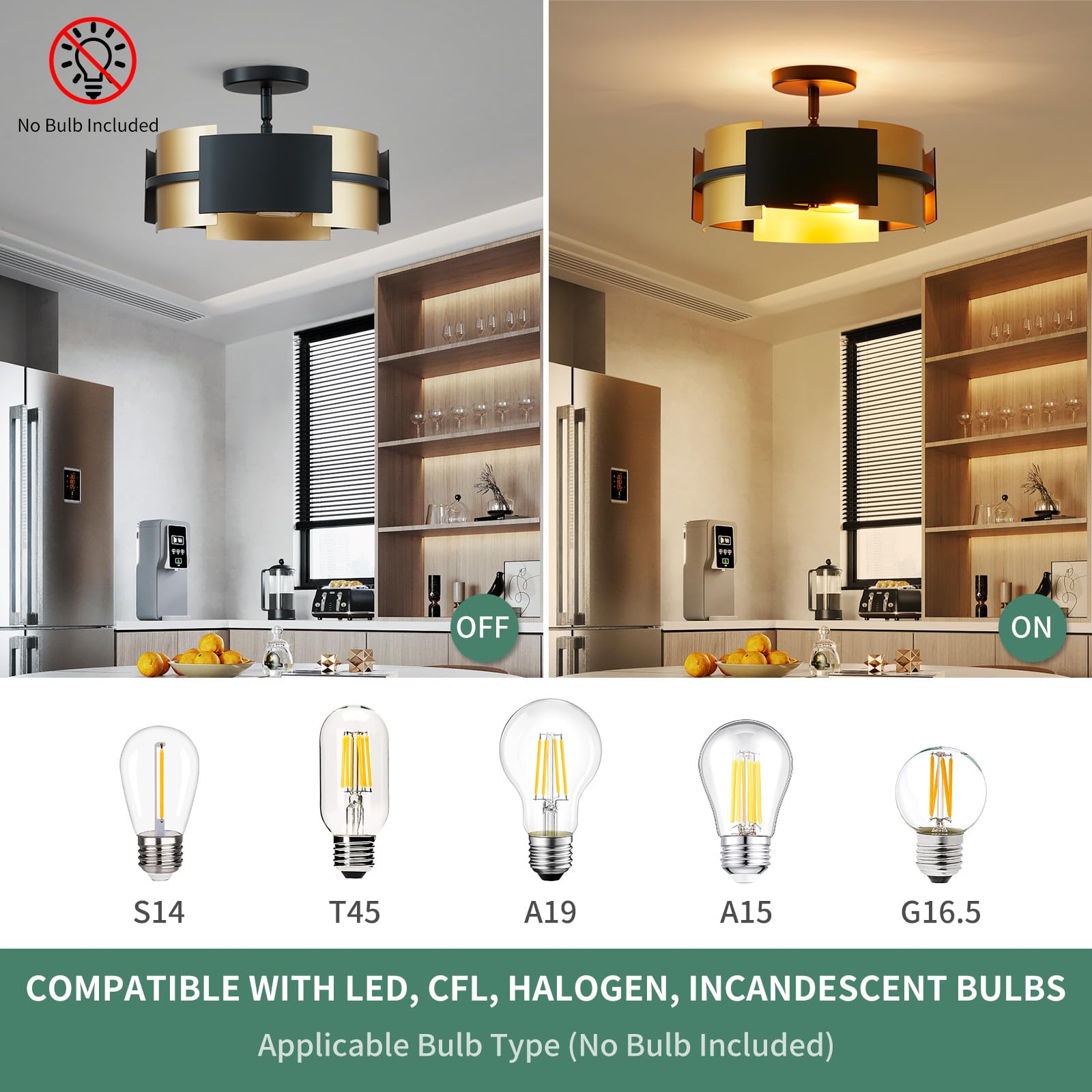 Avzkcy Modern Ceiling Light Adjustable Height Pendant Lighting Fixture 13" Rustic Round Black and Gold Lights for Dining Room Kitchen Bedroom Foyer Hallway Corridor 3-Light