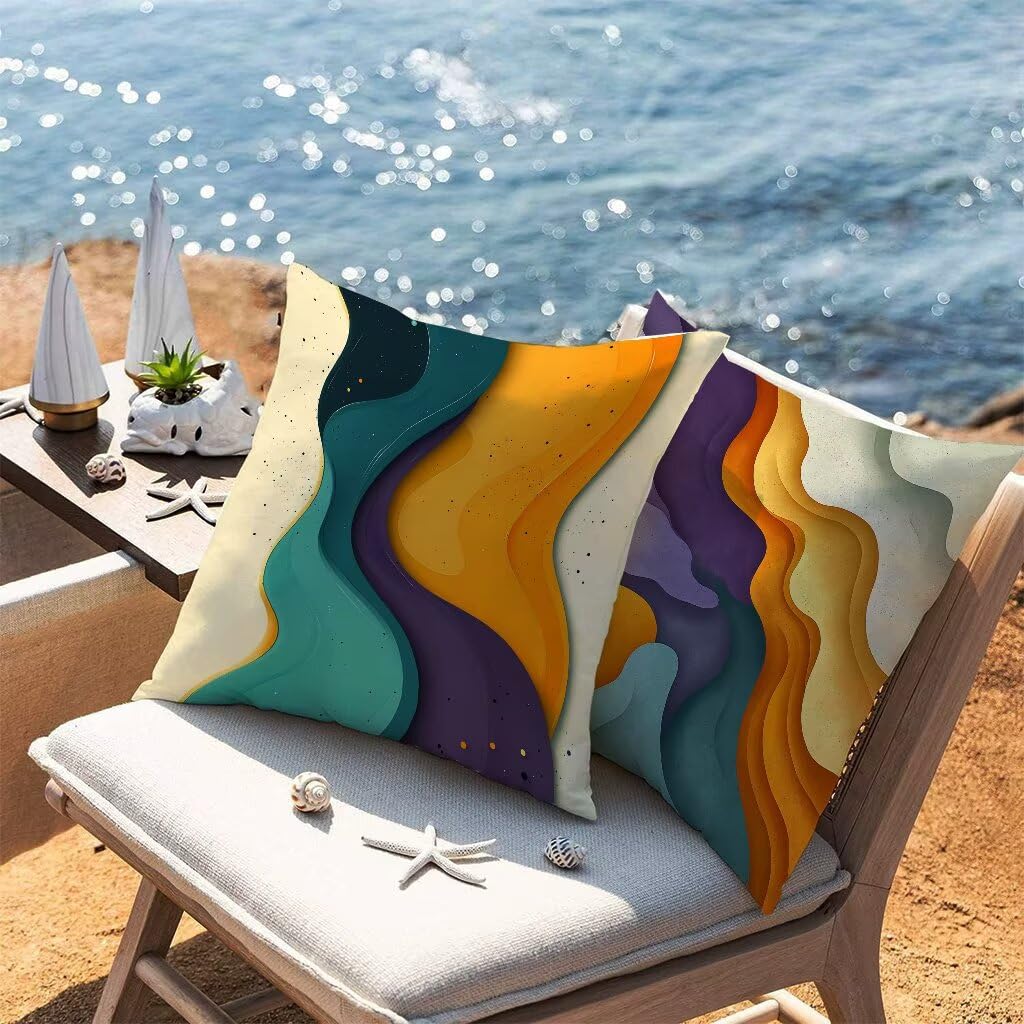 Kissenbezug 65x65cm 2er Set Farbe Wasserfestem Dekokissen Abstrakt Weich Sofakissen Velvet Quadrat Kissenhüllen Beidseitiger Druck für Sofa Garten Outdoor Terrasse Heimdekoration Geschenke D-817NQ