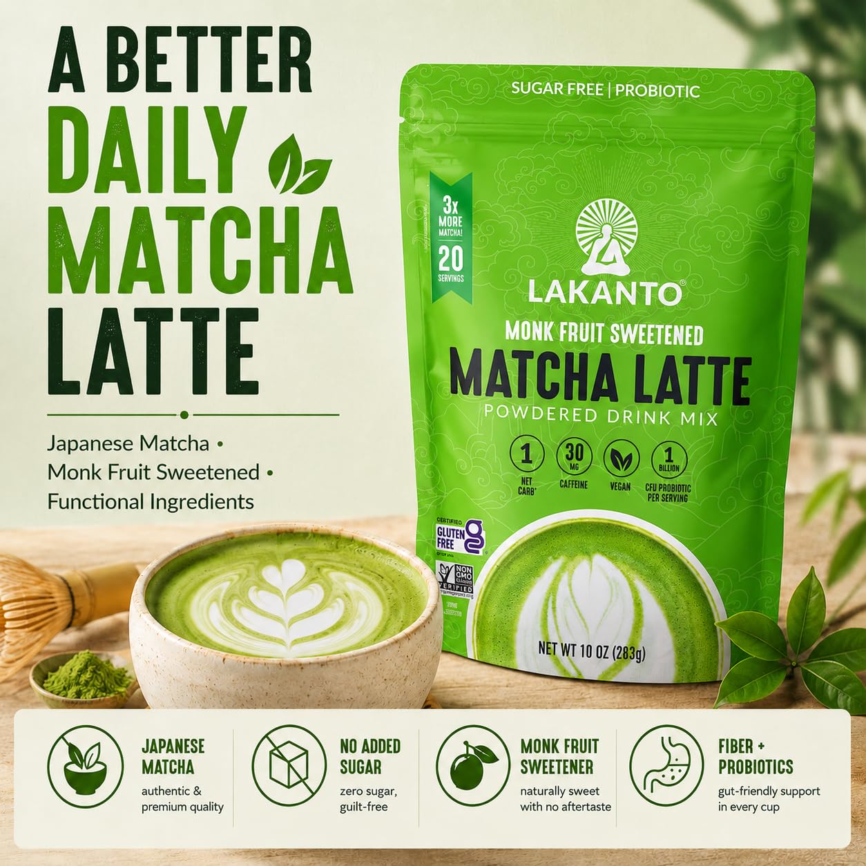 Amazon.com: Lakanto Sugar Free Matcha Latte - Green Tea Powder