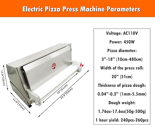Miniatura 2 de INTSUPERMAI Rodillo de masa de pizza eléctrico Sheeter Máquina de prensa de masa de pizza de mesa superior de 20 "Máquina de prensa de masa de pizza