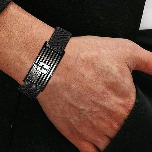 Miniatura 3 de Zocomi Pulsera de cruz de bandera estadounidense para hombres y mujeres, correa elástica negra, ajustable, versículo de la Biblia, joyería