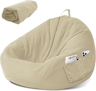 Puff para niños, funda para puf, funda para puf, funda para silla, sin relleno, para mujeres e interiores, relajación, dormitorio - 80 x 90 cm, color blanco roto