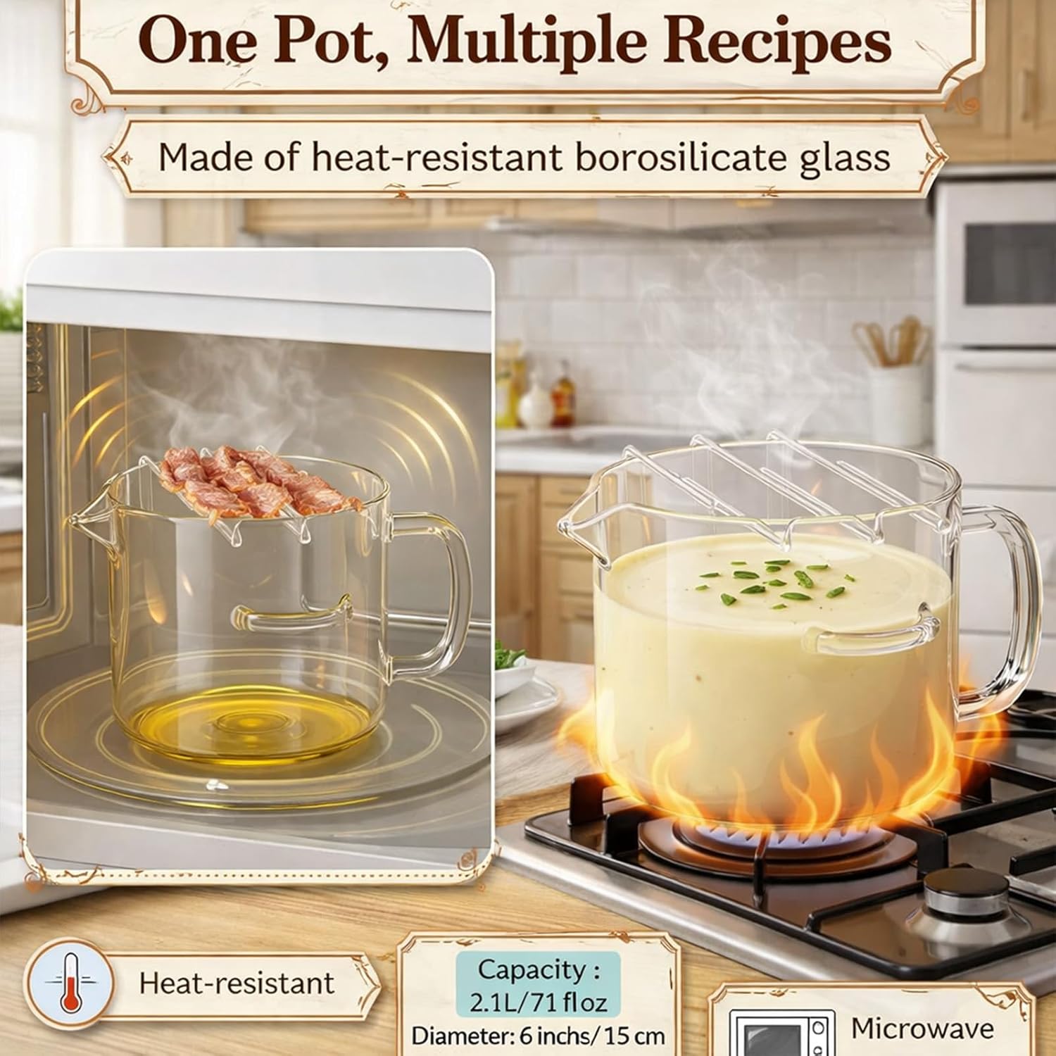 2026 Microwave Bacon Cooker, Glass Microwave Bacon Cooker with Lid, Non-Stick Glass Cooking Container for Home Cooking, Picnics, and Barbecues (1pcs)