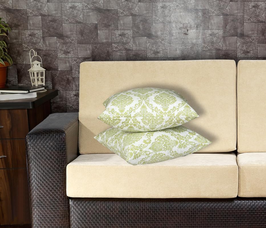 Texstylers Cotton Light Green Reversible 18 x 18 Inches Jaipuri Printed Cushions Cover, Pack of 2