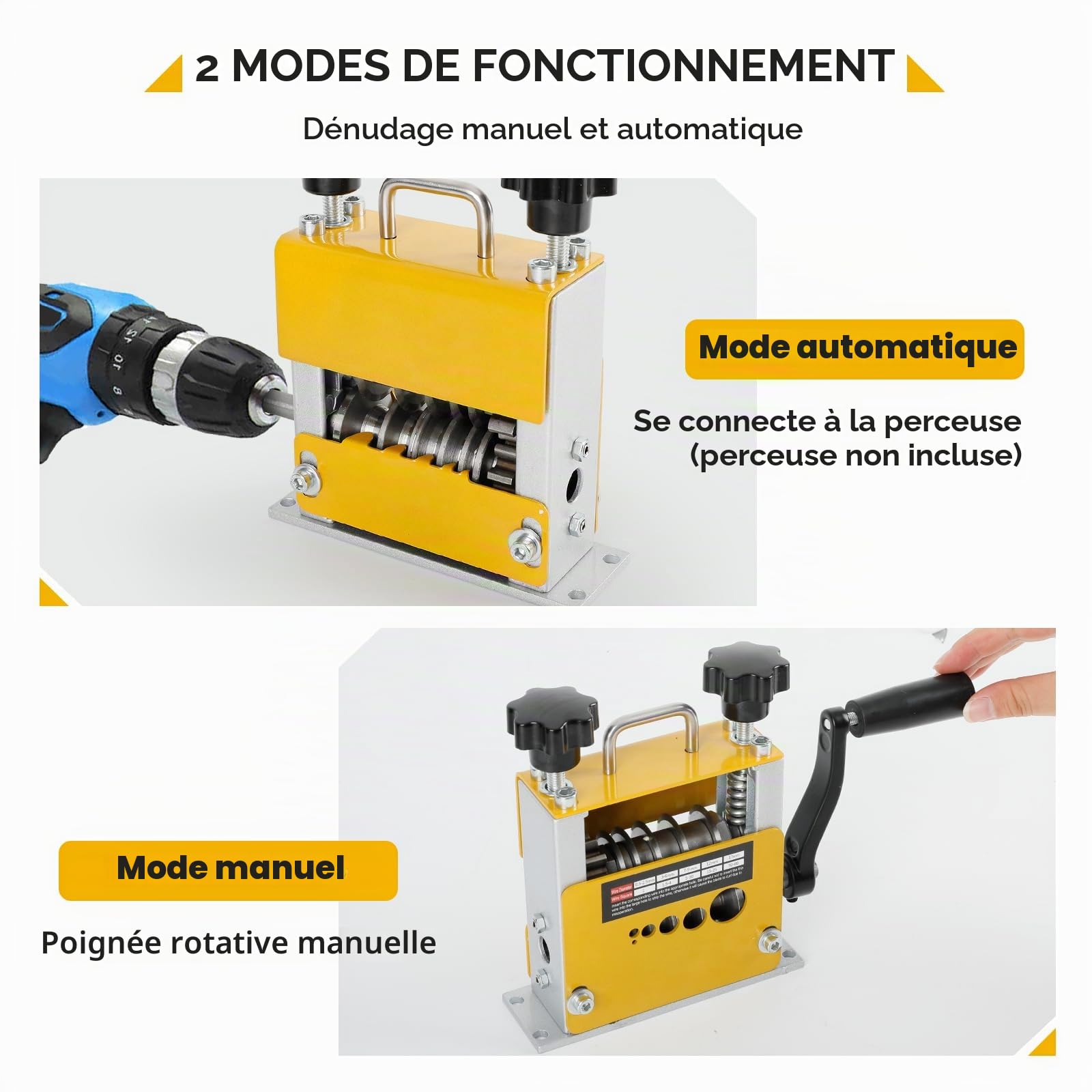 Dénudor de câbles 2 en 1 Machine manuelle avec perceuse électrique Dénudeur de câbles avec 2 lames pour câbles de 1-17 mm, outil électrique de dénudage de câbles en cuivre pour recyclage de câbles