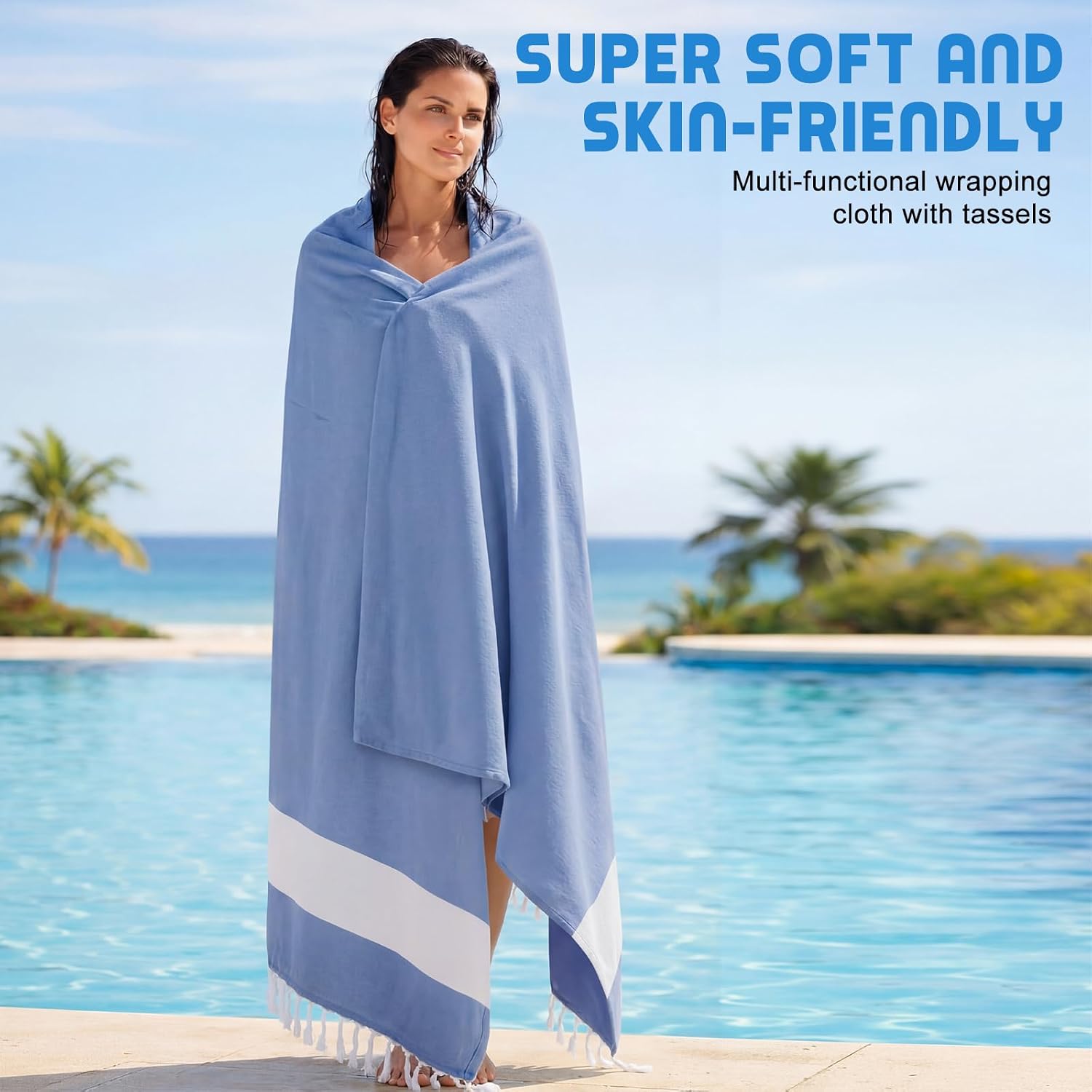 HunnmingRe 1 Pcs 82 x 88 Inch Extra Large Magnetic Beach Towel, Blue